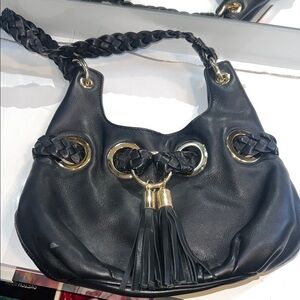 Michael Kors Black leather mini Brooklyn hobo shoulder bag